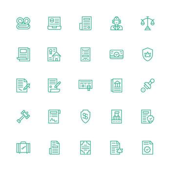 25 Icons for Legal in Medium Stroke Outline Format Flexible Icon System for Web Interfaces vector
