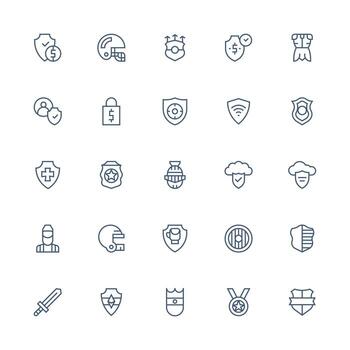 Shield Icon Collection with 25 Medium Stroke Outline Designs Essential Icons for Rapid UI Building vector