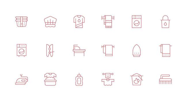lavandería presentando 18 íconos en mínimo línea diseño funcional icono serie vector