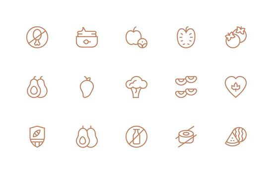Vegan Design Icons featuring 15 in Regular Line Style Icons Built for Visual Consistency Pack vector