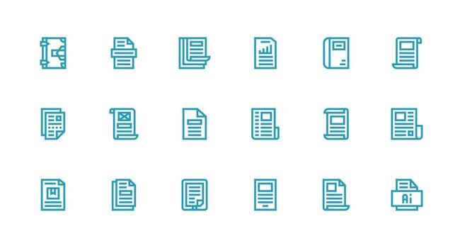 fuerte carrera línea íconos desde pdf conjunto con 18 vectores profesional icono conjunto