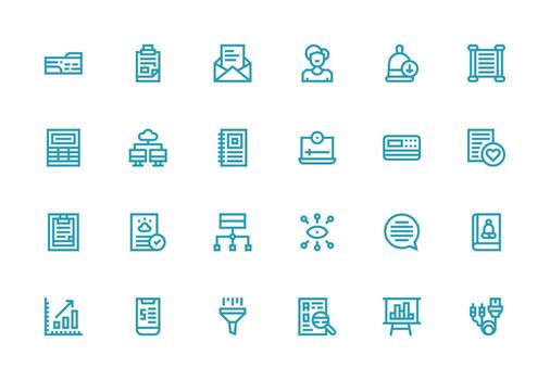 24 íconos para datos en grueso línea línea formato aplicación icono paquete vector