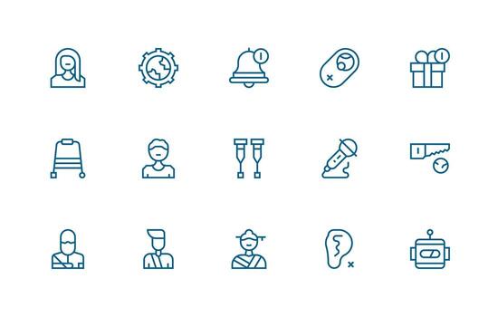 15 Regular Line Style Icons from Disabled Collection Functional Icon Series vector