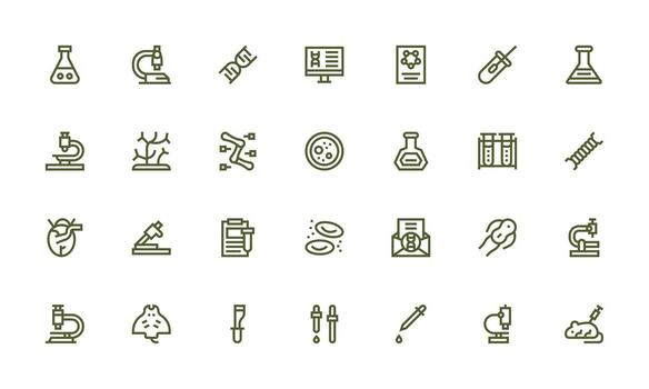 Biology Design Icons featuring 28 in Bold Line Style Sharp Icons for Presentations vector