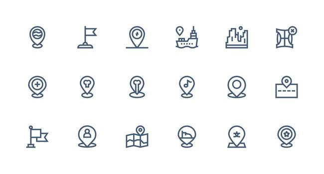 18 íconos para mapa marcador en fuerte carrera línea formato ui icono conjunto vector