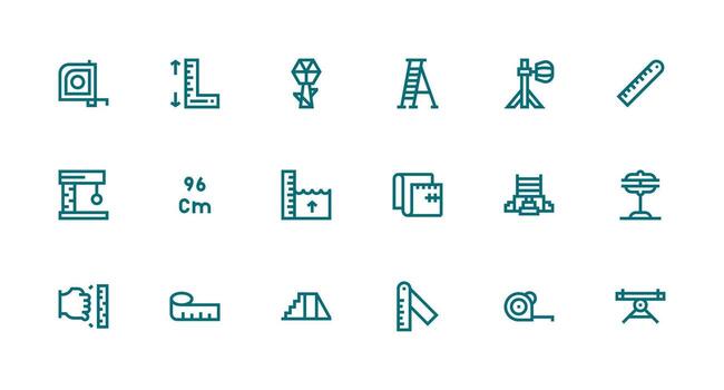 18 Icons for Height in Strong Stroke Line Format Icon Set for Projects vector