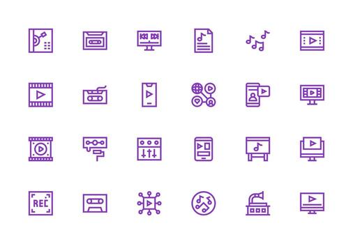 24 grueso línea línea íconos para reproducción gráficos icono conjunto para proyectos vector