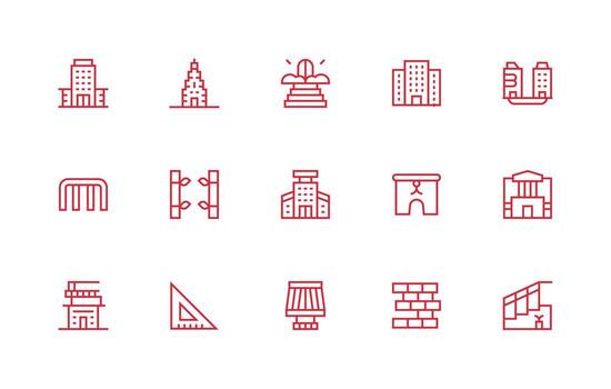 Architecture Visual Pack containing 15 Regular Line Icons Organized Pack for Project Assets vector