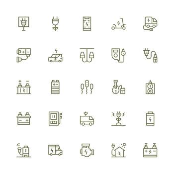 Charging Design Icons featuring 25 in Medium Stroke Outline Style Icon Set for Apps vector