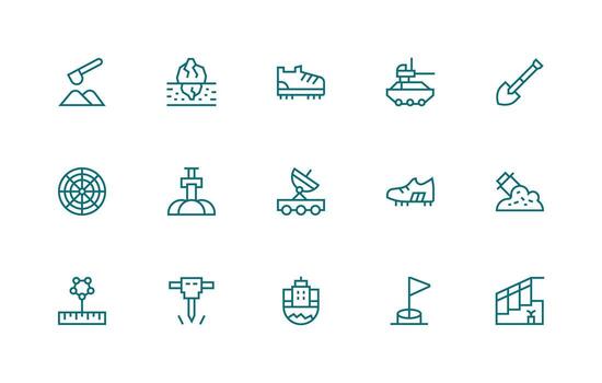 Regular Line Style Ground Icons with 15 Vectors Responsive Icon Set for Flexible Layouts