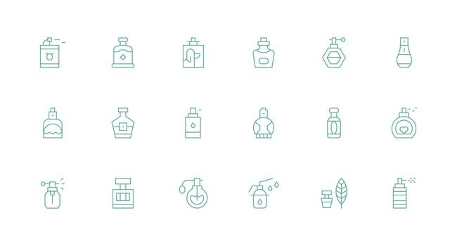 perfume presentando 18 íconos en mínimo línea diseño rápido acceso íconos para ui desarrollo vector