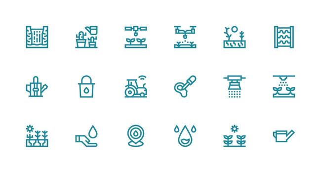 irrigación diseño íconos presentando 18 en fuerte carrera línea estilo reutilizable icono conjunto vector