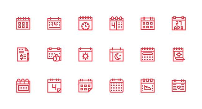Date Icon Set with 18 Strong Stroke Line Graphics Icons Built for Visual Consistency Pack vector