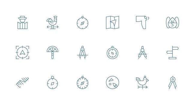 Brújula diseño íconos presentando 18 en mínimo línea estilo icono conjunto vector
