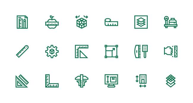 dimensión conjunto con 18 fuerte carrera línea íconos simplificado icono paquete para visual herramientas vector