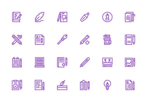 bolígrafo diseño íconos presentando 24 en grueso línea línea estilo íconos construido para visual consistencia paquete vector