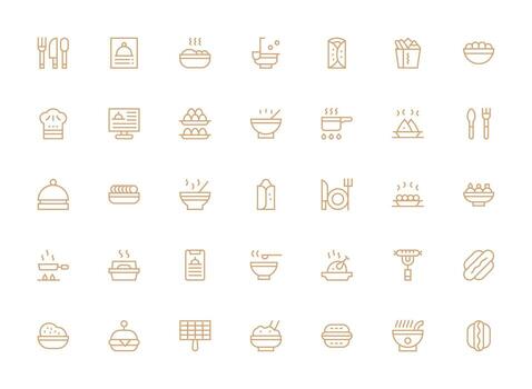 Meal featuring 35 Icons in Regular Clean Line Design UI and UX Focused Icon Collection vector