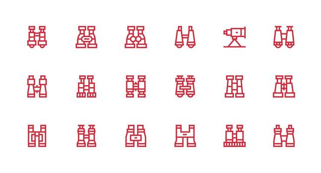 Strong Stroke Line Style Spotting Scope Icons with 18 Vectors Web Icon Collection