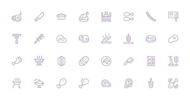32 Thin Line Icons for Meat Graphics Design Ready Icon Set for Teams vector