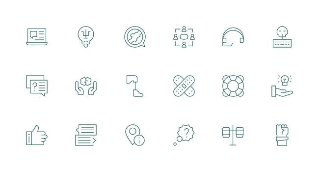 Support Visual Pack containing 18 Minimal Line Icons Detailed Icon Collection for Design Systems vector