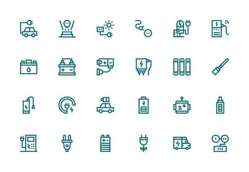 24 Thick Line Line Icons for Charging Graphics Clear and Concise Icon Set Collection vector
