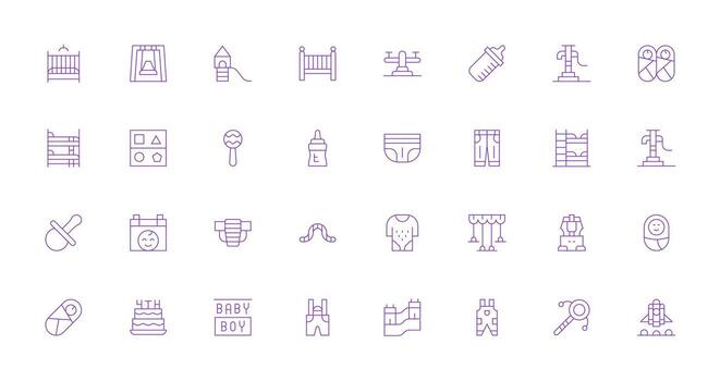 Delgado línea íconos desde niñito conjunto con 32 vectores neutral estilo íconos para ninguna proyecto