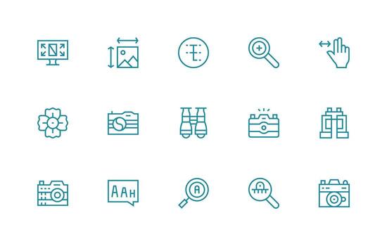 Zoom Icon Set with 15 Regular Line Graphics Functional Icon Series vector