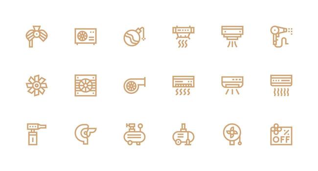 18 Blower Icons in Strong Stroke Line Aesthetic Flexible Icon System for Web Interfaces vector