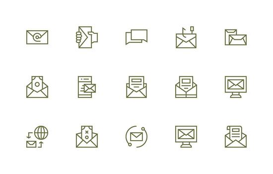 Correspondence Icon Set with 15 Regular Line Graphics Multi-Purpose Icon Set vector