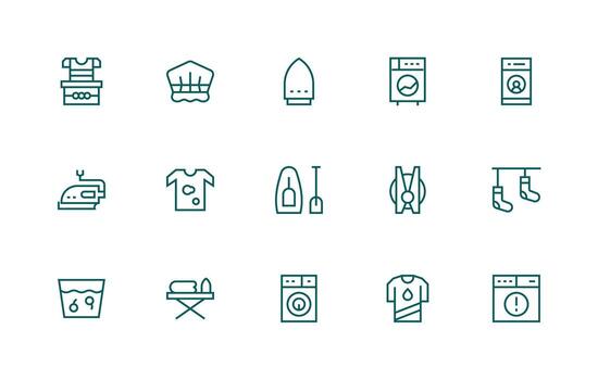 Laundry Icon Set with 15 Regular Line Graphics High-Quality Icon Pack vector