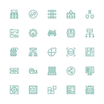 componentes presentando 25 íconos en medio carrera contorno diseño limpiar icono conjunto icono paquete para ui proyectos vector