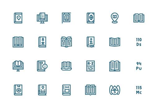 Reference Design Icons featuring 24 in Thick Line Line Style Neat Icon Set vector