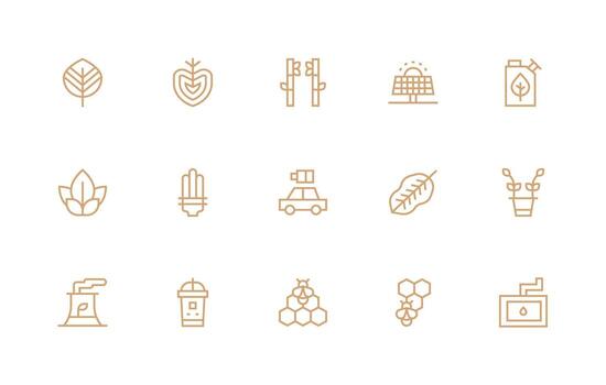 Regular Line Icons from EcoFriendly Set with 15 Vectors Sharp Icons for Presentations