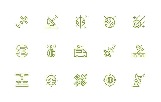 Satellite Design Icons featuring 15 in Regular Line Style Scalable Icons for Cross-Platform Interfaces vector