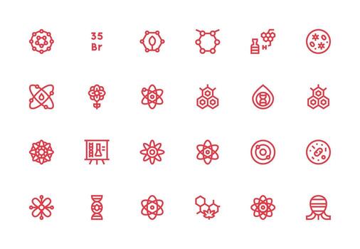 Molecule Design Icons featuring 24 in Thick Line Line Style Responsive Icon Set for Flexible Layouts vector
