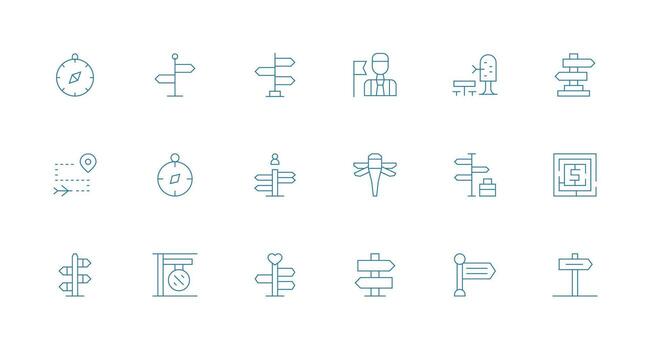 Wayfinding Visual Pack containing 18 Minimal Line Icons Icon Pack for UI vector