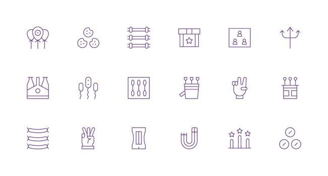 Three Icon Set with 18 Minimal Line Graphics Multi-Style Icons for Creative Projects vector