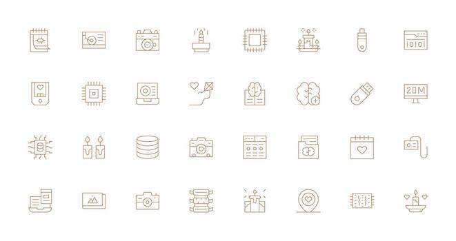 Delgado línea estilo memoria íconos con 32 vectores de múltiples fines icono conjunto
