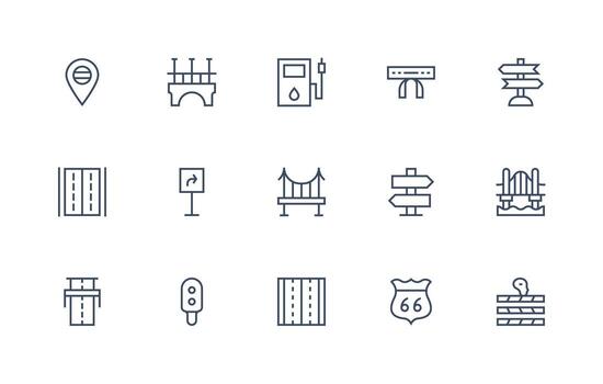 15 Regular Line Style Icons from Highway Collection Icon Set for Apps vector