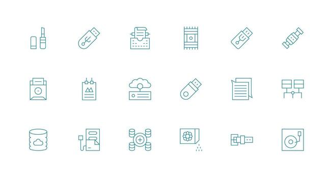 Information Storage Design Icons featuring 18 in Minimal Line Style High-Resolution Icons for Any Platform vector