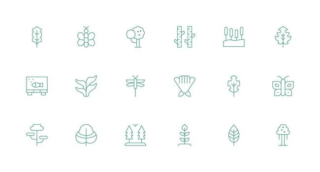 Ecosystem featuring 18 Icons in Minimal Line Design Clean Set for Layout Prototypes vector