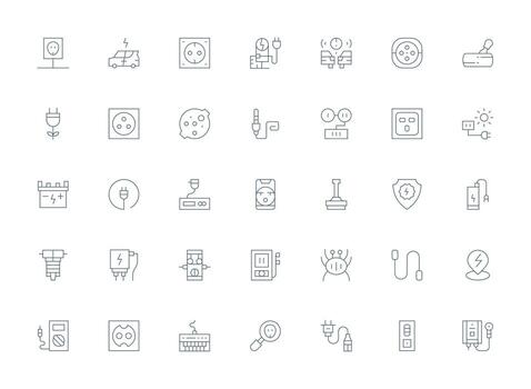 Plug featuring 35 Icons in Light Line Design User Interface Icons for Digital Products vector