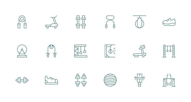 Exercise Equipment Visual Pack containing 18 Minimal Line Icons Icon Set vector