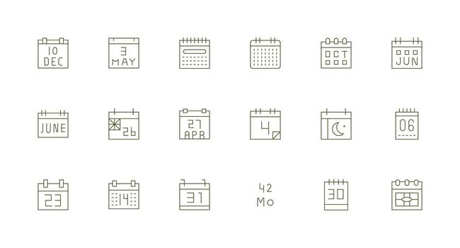 18 Minimal Line Vectors for Month Theme UI and UX Focused Icon Collection