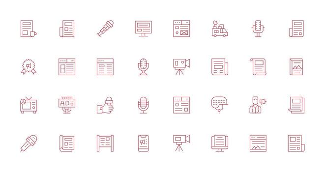 32 Thin Line Icons for News Graphics Complete Icon Bundle for Web Design vector