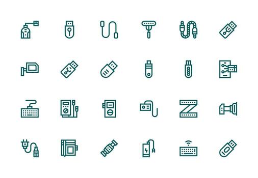 Usb Set with 24 Thick Line Line Icons Customizable Icon Series for Mobile Screens vector