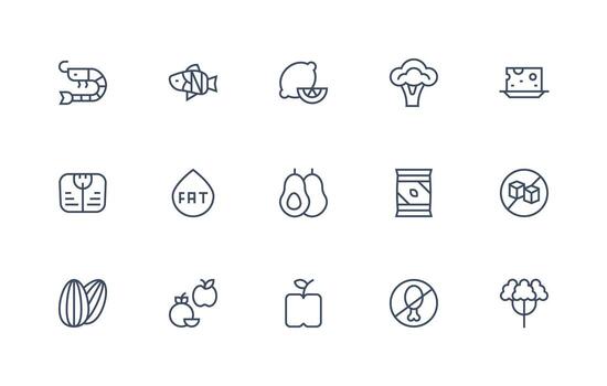 Regular Line Style Diet Icons with 15 Vectors Interface Icon Collection for Daily Projects
