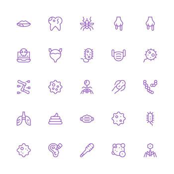 Infection Design Icons featuring 25 in Medium Stroke Outline Style Minimal Icon Set for Interface Projects vector