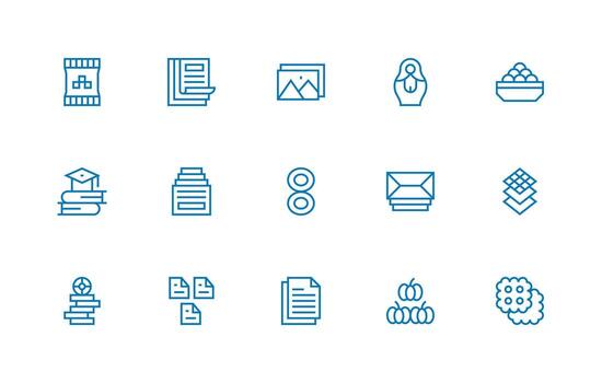 15 regular línea vectores para apilar tema reutilizable icono conjunto