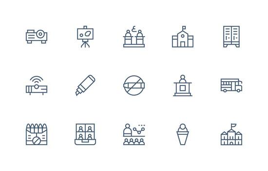 15 regular línea íconos para salón de clases gráficos agudo íconos para presentaciones vector